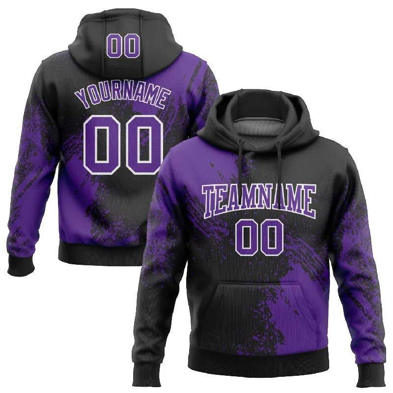 Hoodie with neon color accentsCustom Stitched Black Purple-White 3D Pattern Design Abstract Brush Stroke Sports Pullover Sweatshirt Hoodie