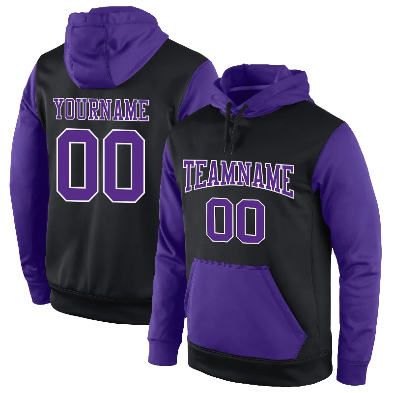 Hoodie with pastel color tonesCustom Stitched Black Purple-White Sports Pullover Sweatshirt Hoodie