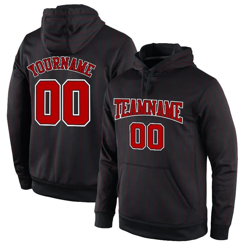 Hoodie with glow-in-the-dark printCustom Stitched Black Red Pinstripe Red-White Sports Pullover Sweatshirt Hoodie