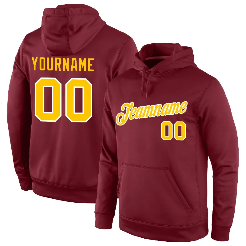 Hoodie for gaming community fansCustom Stitched Burgundy Gold-White Sports Pullover Sweatshirt Hoodie