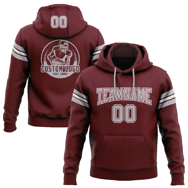 Hoodie for weekend cabin staysCustom Stitched Burgundy Gray-White Football Pullover Sweatshirt Hoodie