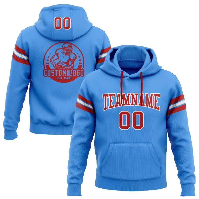 Hoodie for DIY tie-dye kitsCustom Stitched Powder Blue Red-White Football Pullover Sweatshirt Hoodie