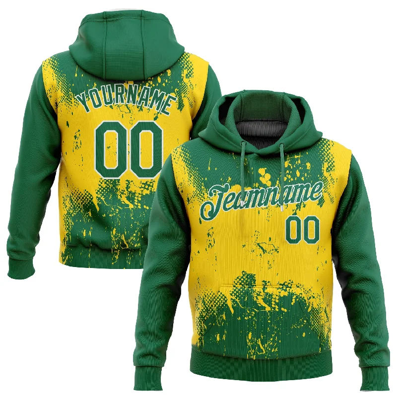 Hoodie for skateboarders cool vibeCustom Stitched Gold Kelly Green-White 3D Pattern Design Sports Pullover Sweatshirt Hoodie