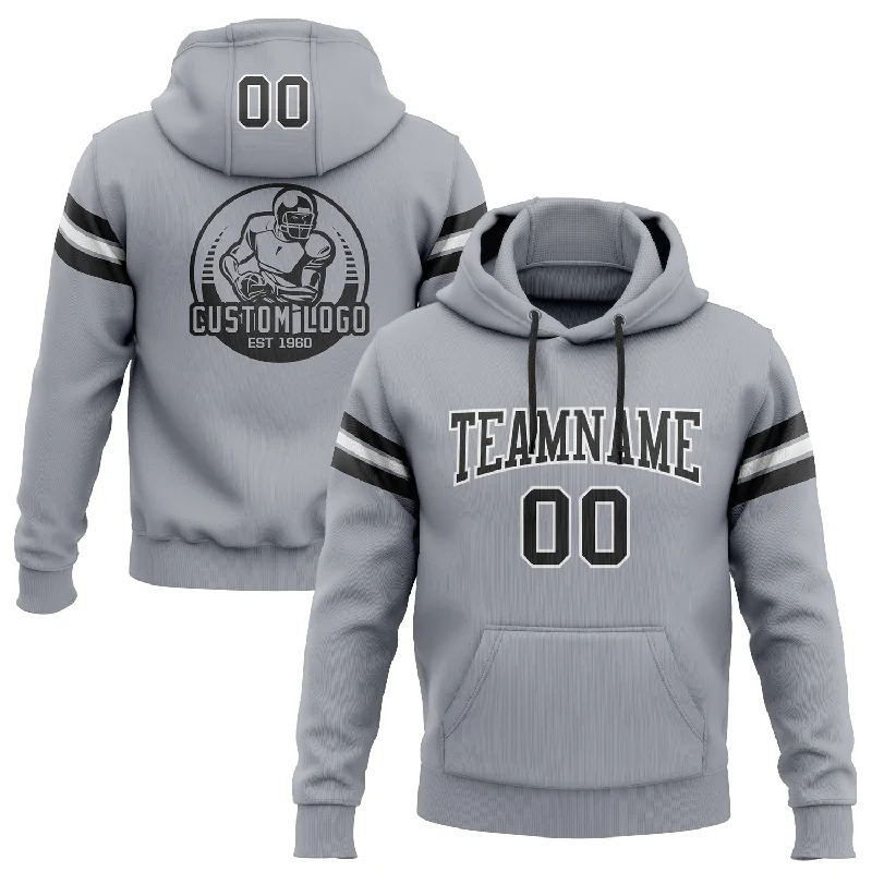 Hoodie for weekend getawaysCustom Stitched Gray Black-White Football Pullover Sweatshirt Hoodie