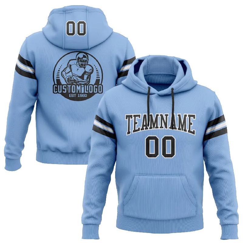 Hoodie with metallic thread accentsCustom Stitched Light Blue Black-White Football Pullover Sweatshirt Hoodie