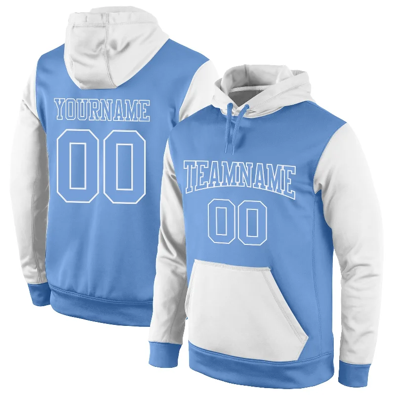 Hoodie with funny cat designsCustom Stitched Light Blue Light Blue-White Sports Pullover Sweatshirt Hoodie