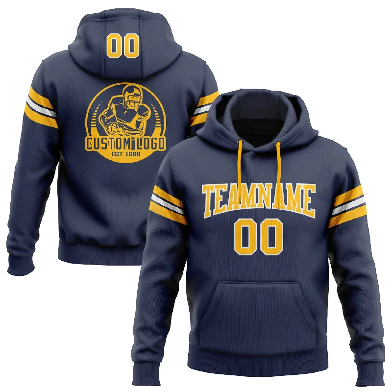 Hoodie for long train ridesCustom Stitched Navy Gold-White Football Pullover Sweatshirt Hoodie