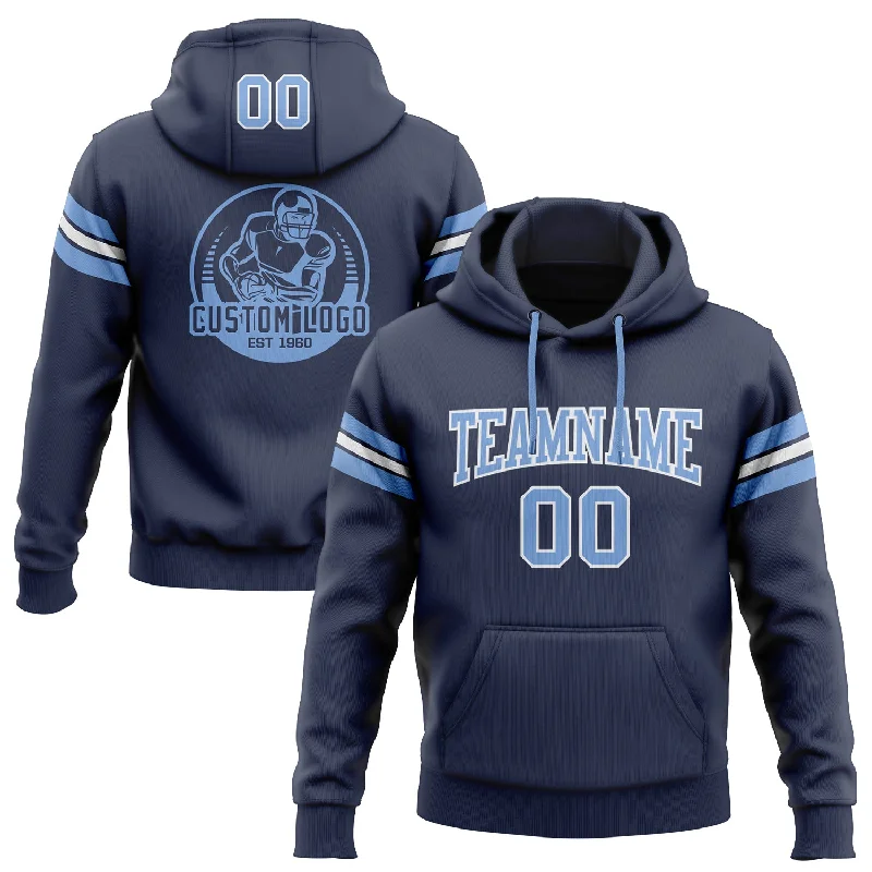 Hoodie with tropical palm printCustom Stitched Navy Light Blue-White Football Pullover Sweatshirt Hoodie