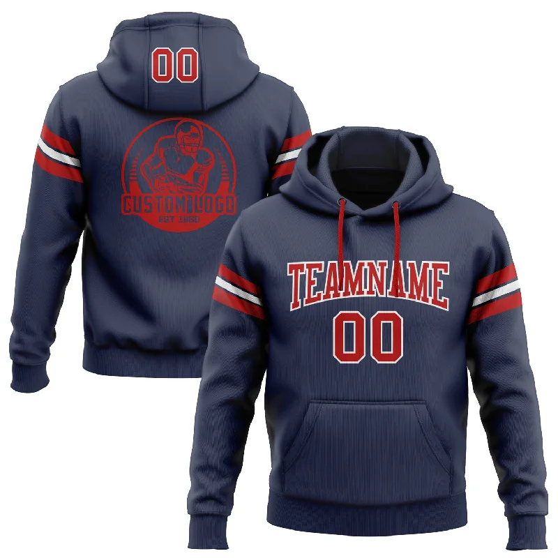 Hoodie for skiers bold designsCustom Stitched Navy Red-White Football Pullover Sweatshirt Hoodie