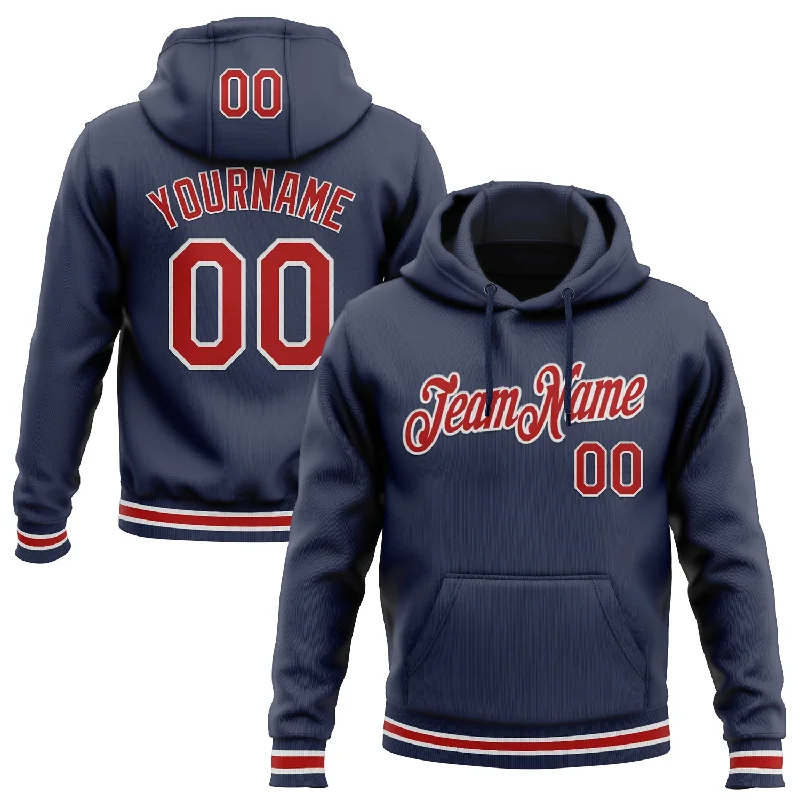 Hoodie for summer evening walksCustom Stitched Navy Red-White Sports Pullover Sweatshirt Hoodie