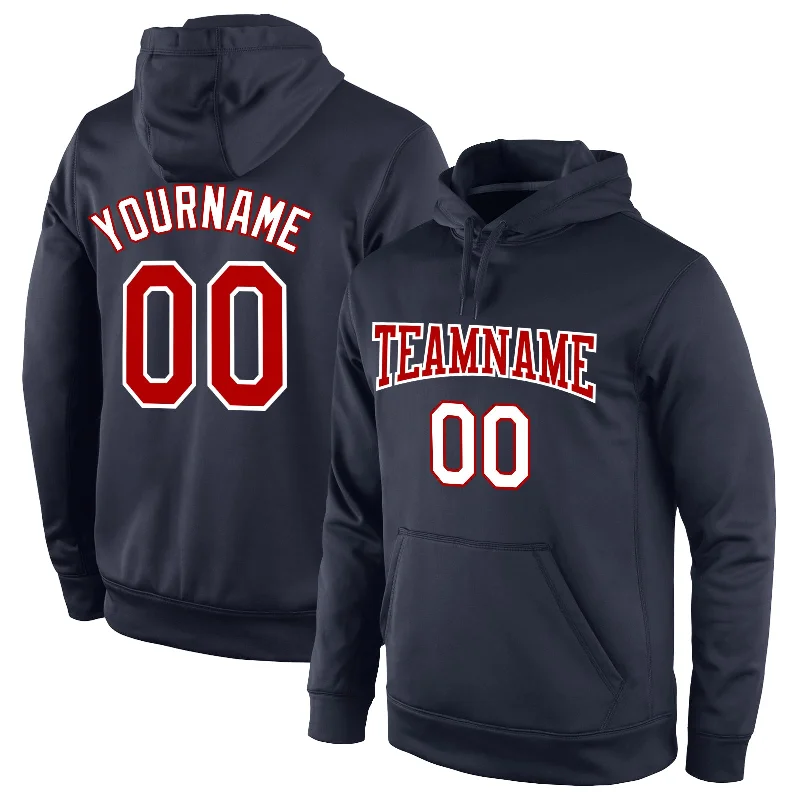 Hoodie with vintage logo patchesCustom Stitched Navy Red-White Sports Pullover Sweatshirt Hoodie