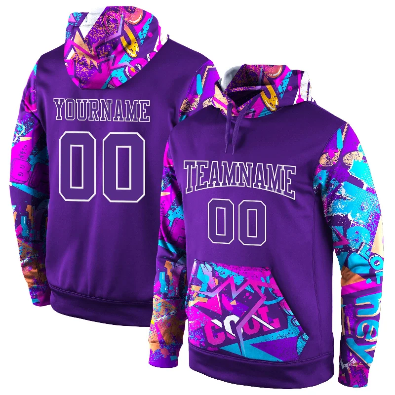 Hoodie for preschoolers bright colorsCustom Stitched Purple Purple-White 3D Pattern Design Sports Pullover Sweatshirt Hoodie