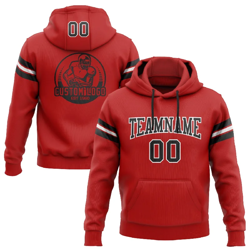 Hoodie for summer camp vibesCustom Stitched Red Black-White Football Pullover Sweatshirt Hoodie