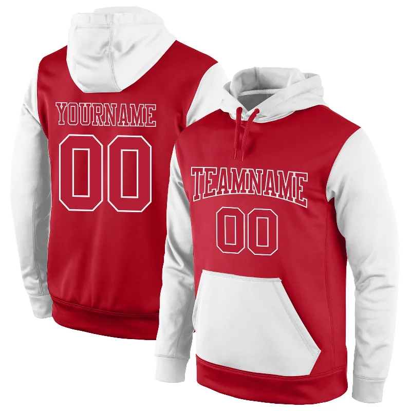 Hoodie with holiday snowflake designCustom Stitched Red Red-White Sports Pullover Sweatshirt Hoodie