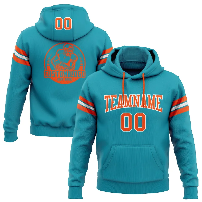 Hoodie with zodiac sign artCustom Stitched Teal Orange-White Football Pullover Sweatshirt Hoodie