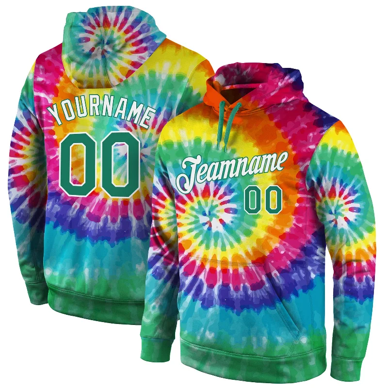 Hoodie with uplifting mantra textCustom Stitched Tie Dye Kelly Green-White 3D Pattern Design Sports Pullover Sweatshirt Hoodie