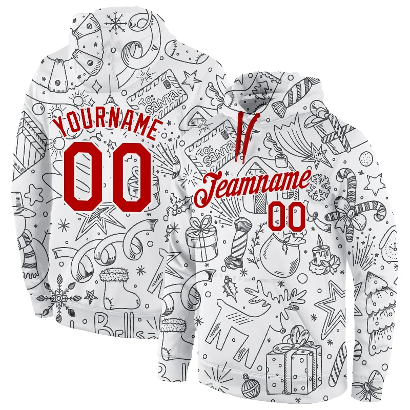 Hoodie for tech startup vibesCustom Stitched White Red-White Christmas 3D Sports Pullover Sweatshirt Hoodie