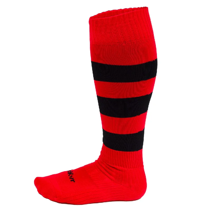 Non-Slip Grip Sock-Mc Keever Pro Long Hooped Socks - Youth - Red/Black