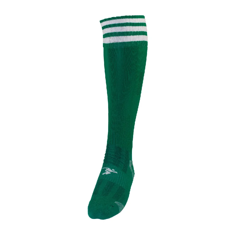 Sporty Cushioned Arch Sock-Precision Training 3 Stripe Football Socks - Adult - Green/White