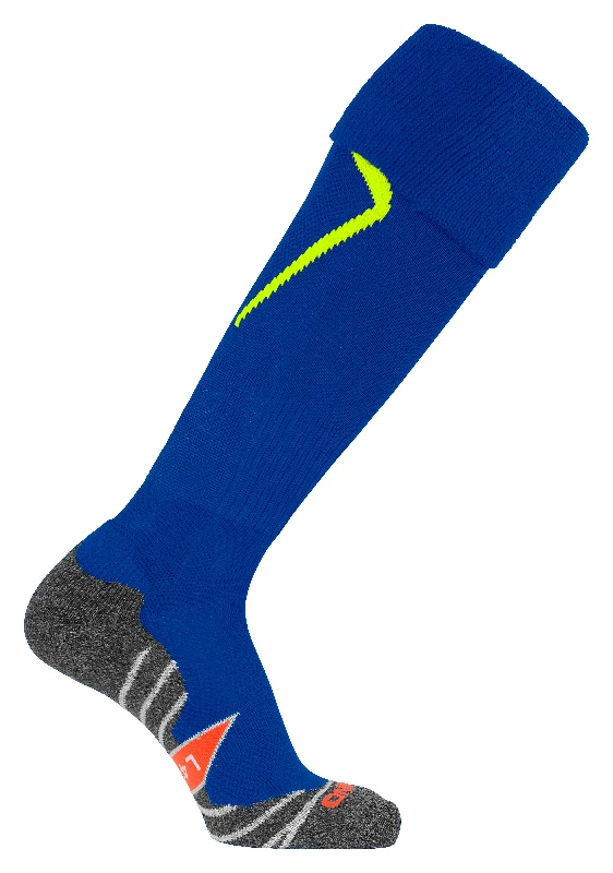 Ribbed Cotton Crew Sock-Stanno Forza Football Sock (Deep Blue/Neon Yellow)