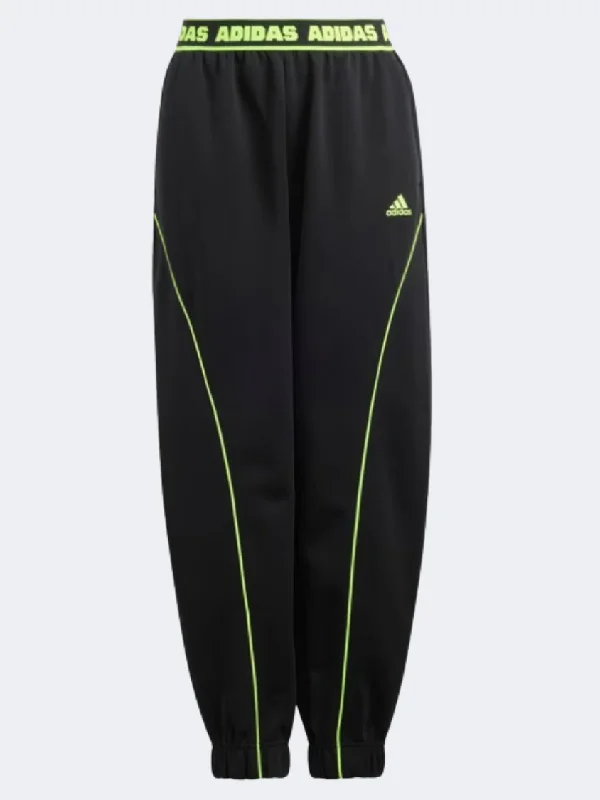 Ultra-Warm Fleece Joggers Pants-Adidas Dance Kids-Girls Sportswear Pant Black/Lucid Lime