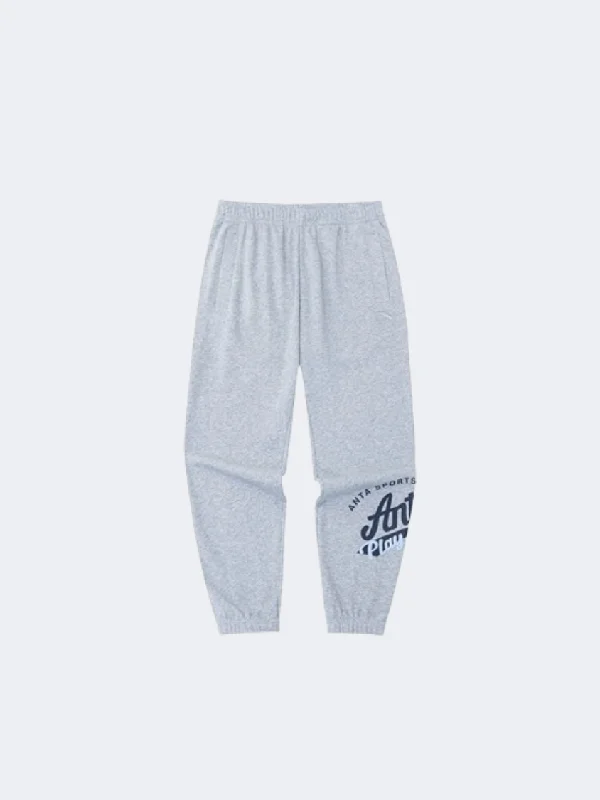 Lightweight Camping Pants-Anta Vintage Sports Knit Track Pants Grey Men Lifestyle Pant Grey