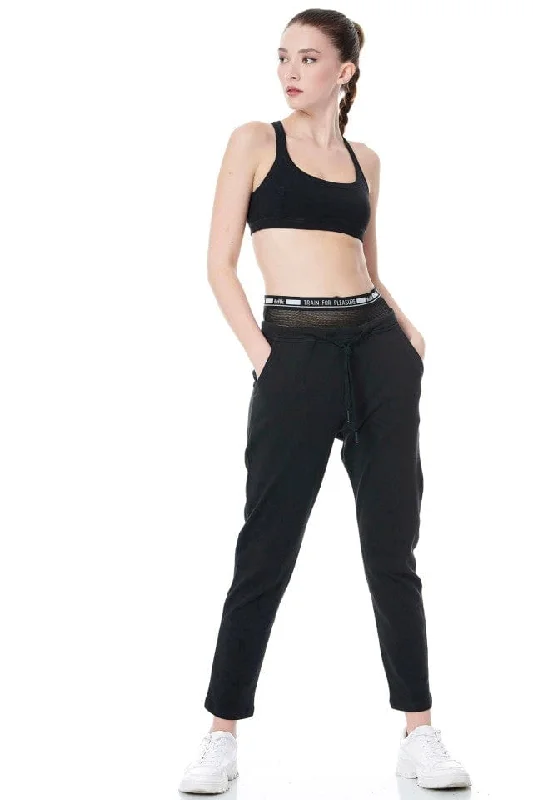 High-Performance Sports Pants-Bodytalk Women's Lifestyle 1191-901300-00100 Logo Band Black Pants