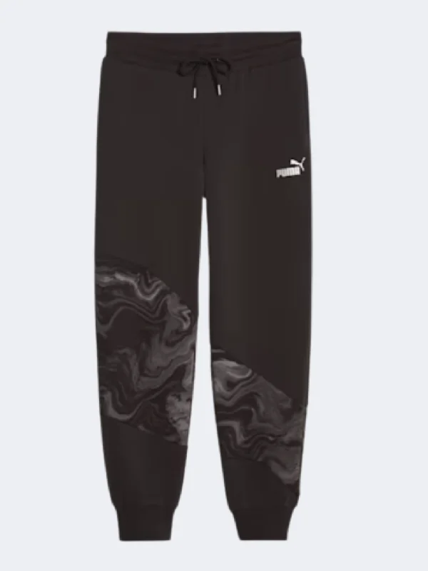 Distressed Denim Pants-Puma Power Cat Marbleized Women Lifestyle Pant Black