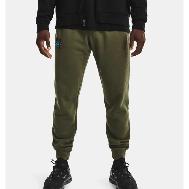 Sweat-Wicking Performance Pants-Under Armour Rival Fleece Signature Men Training Pant Green