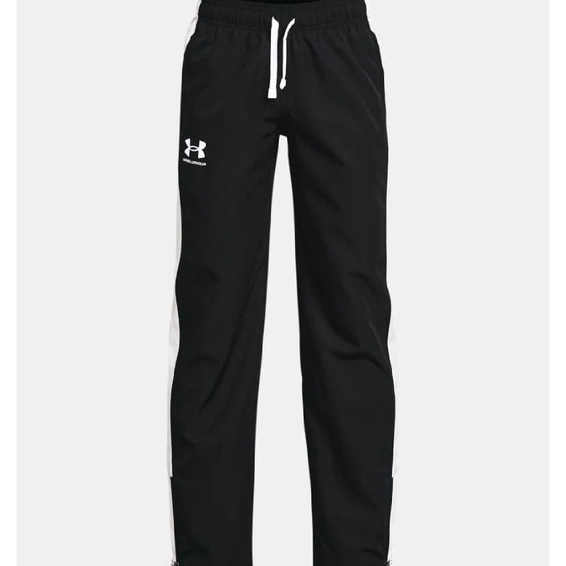 Sporty Breathable Mesh Pants-Under Armour Woven Track Boys Training Pant Black/White